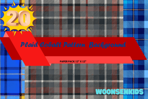 20 Plaid Cobalt Watercolor Digital Paper Assets