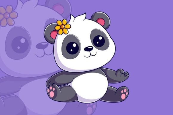 Cute Panda Sits and Does Yoga Movements