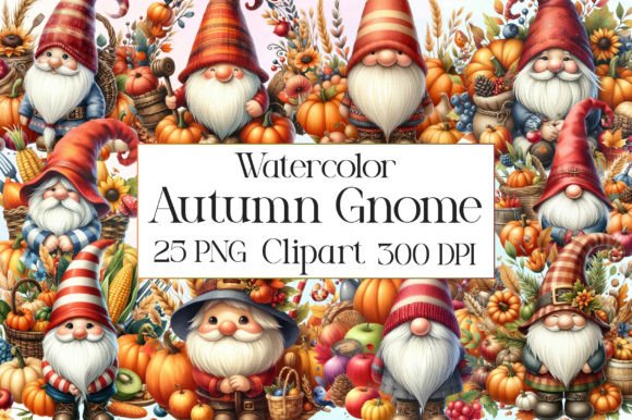 Watercolor Autumn Gnome Clipart for Seasonal Design Projects