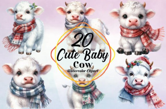 Watercolor Cute Baby Cow Clipart Bundle: A Versatile Design Resource for Charming, Handcrafted Visuals